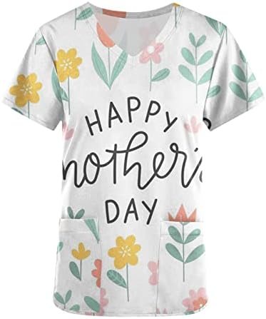 Sretan Majčin dan majice žene piling vrhova sa džepom divno cvjetni grafički Tees Casual kratki rukav bluze