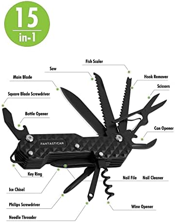 Fantasticar 15 u 1 Multi-Tool, EDC preklopni džep nož sa poklon kutijom na vrhu za kampiranje, ribolov, lov, opstanak, vanjski