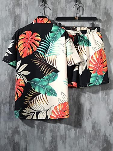 NIBHZ Dvije komadne odjeće za muškarce Muškarci Slučajna tropska košulja za ispis i kratke hlače za struk bez tine