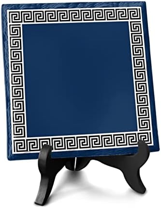 Mornarsko plava crna keramička ploča Tabela dekoracije znak, Tradicionalna kineska geometrija tile uzorak desk decor znak - Memorijalni