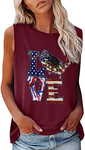 4th of July Shirts Tank Tops for Women Sleeless u Neck T Shirt USA Flag Stars Stripes Tie-Dye Athletic Tunic Tshirts