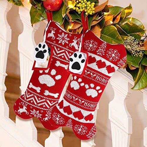 Ourwarm 2pcs kućni psići božićne čarape, pletene božićne čarape Veliki oblik kostiju kućni ljubimci za pse za božićni odmor
