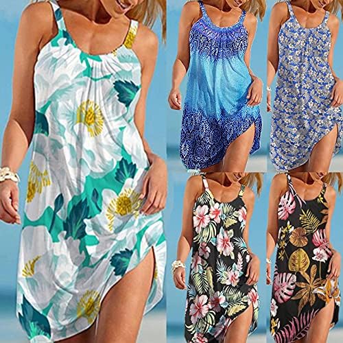 Aodong ljetne haljine za žene, Vintage boemske haljine plaža cvjetna sarafana haljina bez rukava Casual Tank haljina