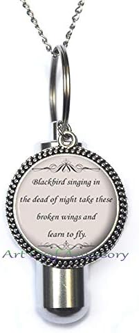 Citat urn - The Blackbird lyrics Citat - Inspirativna muzička kremacija urn ogrlica - srebrni motivacijski poklon nakita za žene i