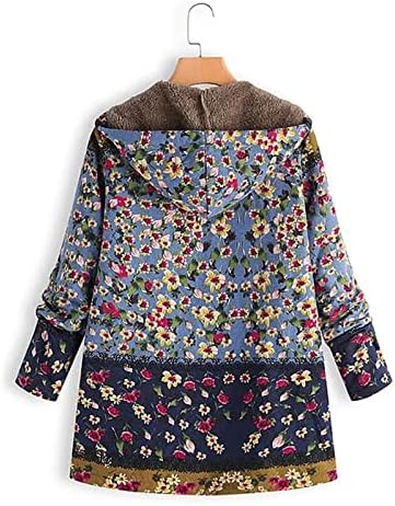 Nokmopo ženska jakna dame dugih rukava s kapuljačom s kapuljačom debeli kompozitni plišani vintage cvjetni print plus veličine jakna
