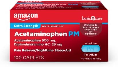 Basic Care Acetaminophen PM, reljenje u boli plus noćno stanje mirovanja, 100 brojeva