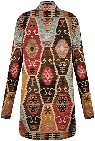 Žene Ležerni kaputi zapadni etnički tisak TOP Retro casual aztec Print s dugih rukava majica Cardigan Top Coat Duster