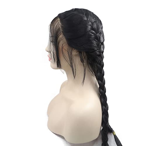 Crne Twist pletene perike za žene duge pletene lagane perike s dječjom kosom realistične pune čipke prednje holandske pletenice perika