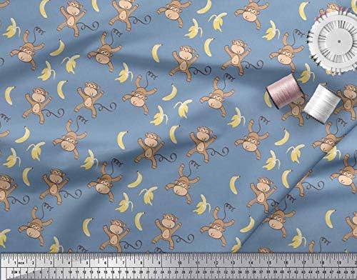 Soimoi Cotton Cambric Fabric Banana & amp ;majmun deca Print Fabric by the Yard 42 Inch Wide