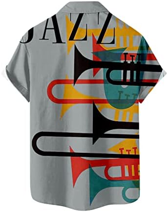 Xxbr muns casual gumb niz majice kratkih rukava Ljetna plaža Regular-Fit Vintage Jazz Music Print Hawaiian Collared Top