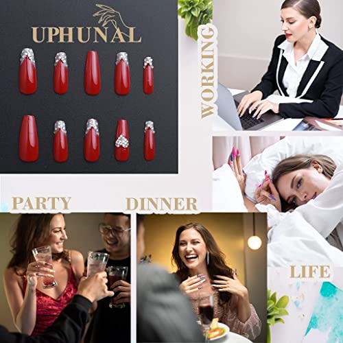 UPHUNAL Handmade False Nails Set Long Press on Nails 24kom Coffin lažni nokti za bilo koje prilike za višekratnu upotrebu akril sjajni