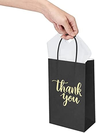 DjinnGlory 50 pakovanja malih crnih papirnih poklon kesa za zahvalnice sa ručkama i maramicom od 24 lista za mala preduzeća, kupovinu,