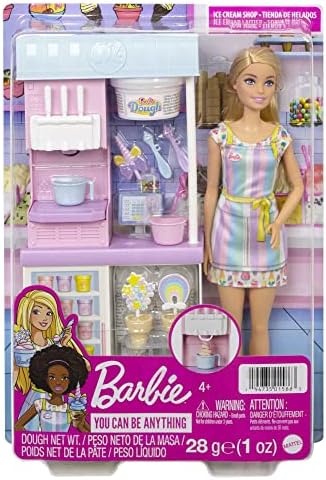 Barbie karijere Doll & amp; pribor ,prodavnica sladoleda set za igru sa plavom lutkom, Mašina za sladoled, kalupi, testo & više