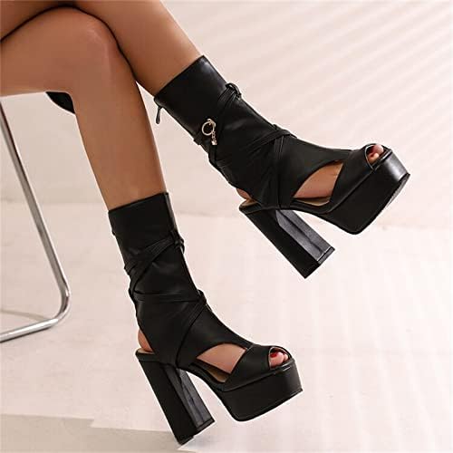 Sandale za žene za žene Ženske modne čvrste boje kože Vodootporna platforma otvorena nožna zrna patentni zatvarač Debele visoke pete sandale za životinje za žene sandale