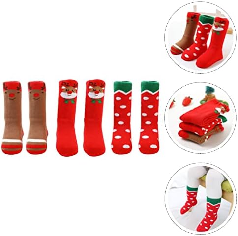 Aboofan 3 pari Božićne dječje čarape Zimske zadebljane tople čarape Mekane čarape protiv klizanja za 6-12 mjeseci Djeca slatka jelena