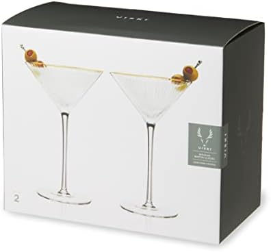 Viski Meridian martini naočare-Stemmed zabavne naočare za koktele-Art Deco Ripple Gold Rimmed Crystal Glassware-7.8 Oz Set od 2