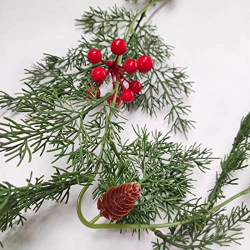 Izvrsni božićni ukrasni pokloni, božićni vijenac, 5,7ft božićni borovski konus vijenac s borijom bobica LED svjetla fleksibilna lažna bobica vijenac za zimsko božićno uređenje odmora (veličina: bez