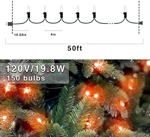 150-Count narandžasta LED Mini Božićna žičana svjetla, 50 Ft zelena žica, ul certificirana Spojiva, Božićna svjetla Vanjska ili unutrašnja