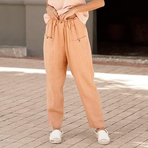 Meymia Womens Pamučne posteljine pantalone, 2023. ljeto ženska modna casual visoka gumb sa čvrstom strukom obrezana gaćica