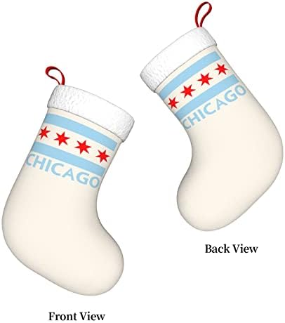 QG ZZX Chicago City Flag Božićni čarapa Xmas Čarape Kamin Viseći čarapa 18 inča Odmorsko uređenje