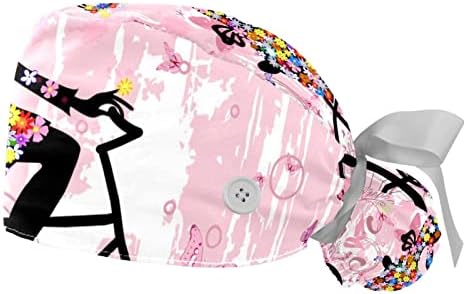 Butterfly Pink Girl Pichub Caps Women 2 pakovanja Radna kapa s držačem za konju Poništava elastična zavoj