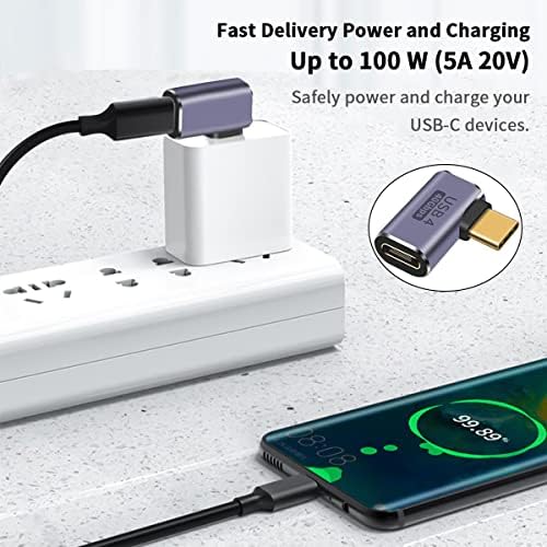 Poyiccot desni ugao USB C za USB 4 kabel, 40Gbps USB 4 adapter za kabel, 8k video-c muški do ženske ekstender podrške 100W punjenje za Thunderbolt4, USB4, USB C mobilni telefon, tablet, 2pack