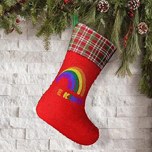 Budite ljubazni Rainbow Gay Pride LGBTQ Sequin Božićne prazničke čarape Reverzibilna boja Promjena čarobnog zaliha za Xmas Tree Kamin