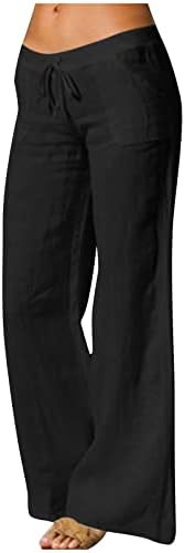 Lanene pantalone za žene Ležerne pantalone sa širokim strukom visokog struka labave pantalone sa džepovima letnje Palazzo pantalone