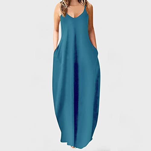 2023 ljetne Maxi haljine za ženske Plus Size modne jednobojne haljine s V-izrezom na plaži bez rukava Casual Swing haljina