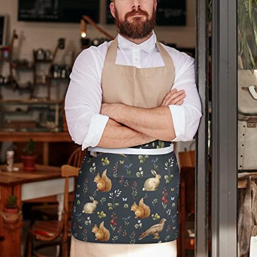 Akvarelni šumski životinjski struk pregača konobar Chef Server pola pregače sa džepnim dugim remenom za žene muškarce restoran početna