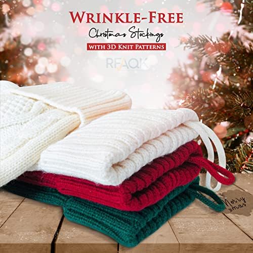 Rfaqk 18 inča Velike božićne čarape 4 Pakovanje - Burgundija Crvena, bjelokosti bijeli, zeleni - stisnutim pletenim Xmas čarapama