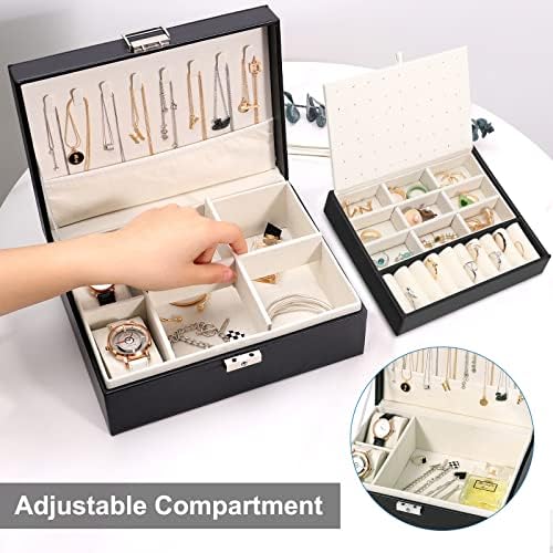 SIMBOOM kutija za nakit za žene, 2 sloja nakita Organizator sa bravom, nakit za skladištenje sa uklonjivim ladicom, PU kožni prikaz