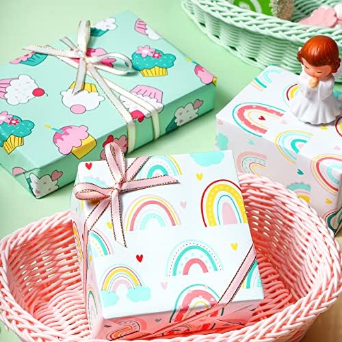 LeZakaa Mini rolna papira za umotavanje-Mini rolna-Cupcake/Rainbow/šarena traka za rođendan - 17 x 120 inča - 3 rolne