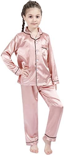 DF-ponude djevojke dječaci djeca svilena satenska pidžama Set dugmad-down Odjeća Dugi rukav Loungewear Sleepwear PJS