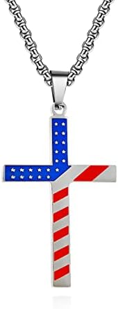 Crno zlato srebrni nehrđajući čelik Bijela Plava Crvena američka zastava križ privjesak ogrlice za muškarce žene gravirano inspirativno