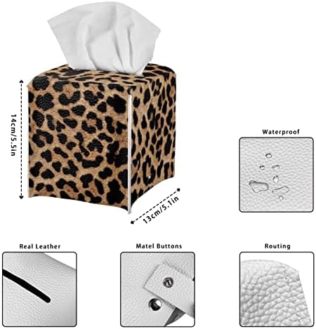 Fuibeng Brown Leopard tkiva kutija za poklopac moderna PU kožna četverokretačica Tvrtka za kupaonicu Vanity Countertop, noćna staltura