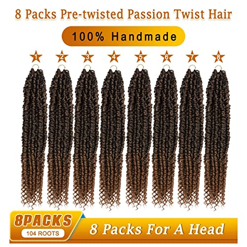 16 pakovanja Ombre Gold Pre-Looped Passion Twists pletenica Sintetička kosa, Pre-Twisted Passion Twist kosa 16 inča & amp; 18 inča,kratka