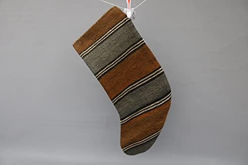 Sarikaya Jastuk poklon čarape, Xmas čarapa, prugasta anatolska čarapa, božićna čarapa, božićno ukrasno, smeđe čarape, kilim čarapa