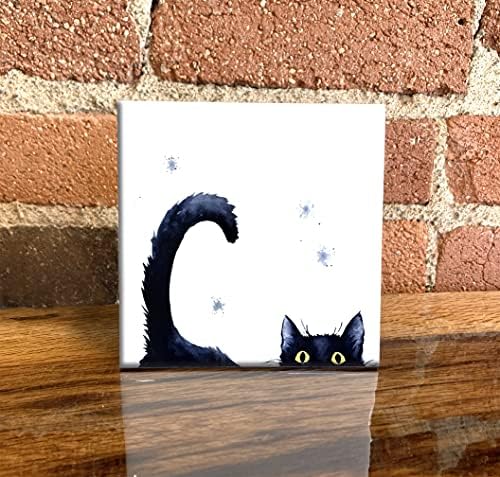 Sneaky Crna Mačka Akvarelna Umjetnost Dekorativna Pločica