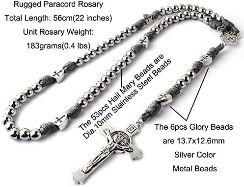 HanlinCC velike i teške perle od nehrđajućeg čelika robustan izdržljiv Paracord krunica ogrlica za muškarce sa St. Michael Centar