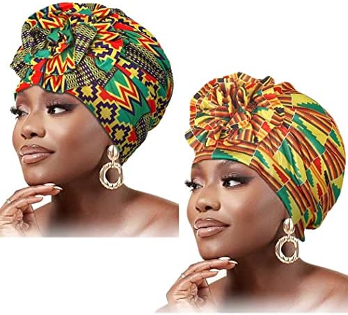 Woee ženski afrički turbani zeleni tiskani cvijet taine kape glava za glavu za glavu unaprijed vezana naglas za glavu na glavi