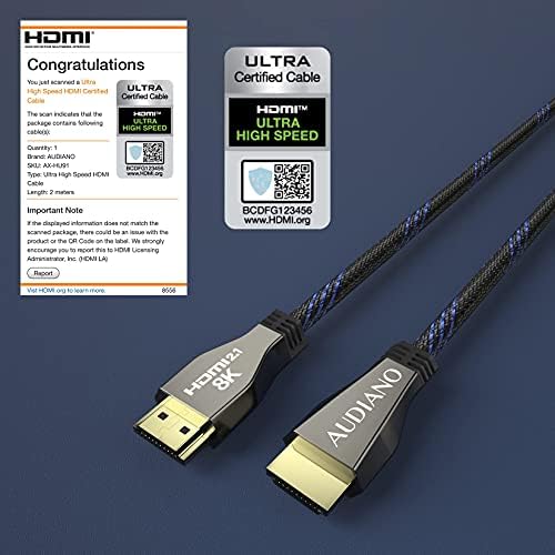 Audiano 8K HDMI 2.1 kabel, 48 Gbps ultra brzina 3D najlonska pletenica, podržava 8K 60Hz 4K 120Hz 144Hz, Earc Dolby Vision HDR 10,