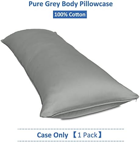 Precoco jastuk za tijelo sa skrivenim dvostrukim saipper dizajnom | pamučni jastučni jastuk za tijelo | 600 Broj navoja Jednostavan otvor za cijelu karoseriju za vrući mesto za spavanje, sivo, 1 paket, 20 x54