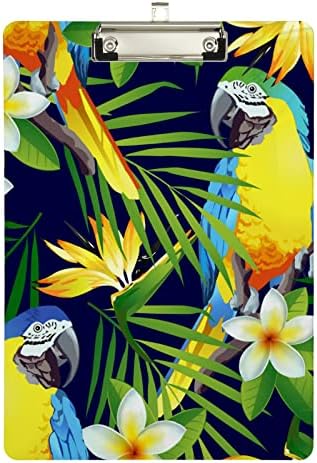 Tropical Birds Flowers Plastic Clipboards with Metal Clip Letter Size Clipboard Low Profile Clip Boards for Nursing class Office Supplies