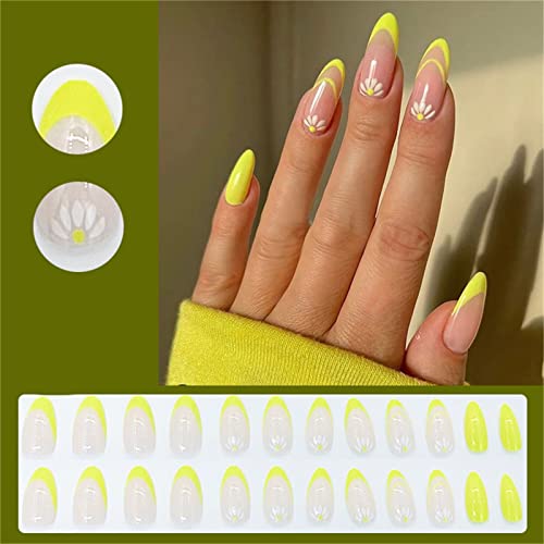 24kom fluorescentno cvijeće lažni nokat puni poklopac badem kratka presa na noktima sa ljepilom za žene i djevojke Nail Art manikir