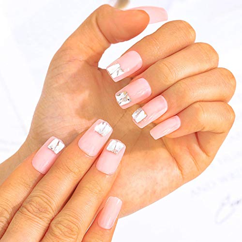 Woeoe vještački dijamant puni poklopac nokti sjajni ružičasti lažni Gel nokti Srednja balerina kvadratna presa na noktima za žene