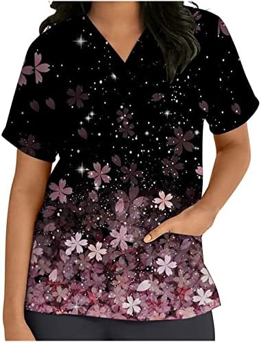 Najpopularna majica za djevojke Ljeto jesen kratki rukav 2023 V izrez grafički radni uredčića piling uniformne čaj sa džepovima cm