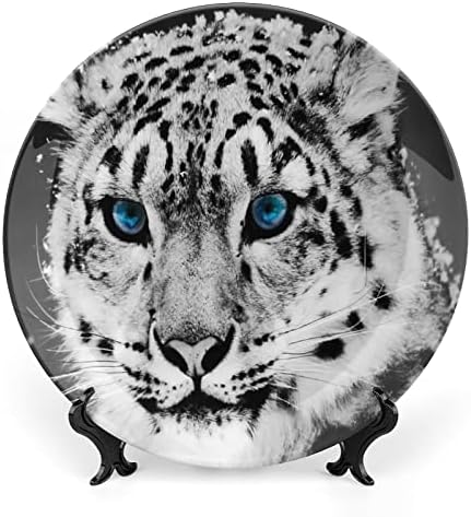Snow Leopard tiskana kost Kina Dekorativna ploča okrugla ploča za obrt sa zaslonom za kućnu kancelarijsku večeru