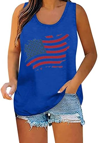 Majica 4. jula majice za žene bez rukava o-izrez majice američka zastava Stars Stripes atletska tunika Tank Top