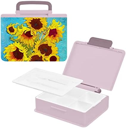 Alaza Sunflowers Ispiši cvijet cvjetni bento ručak kutija BPA-besplatni spremnici za propuštanje bez vilice i kašike, 1 komad